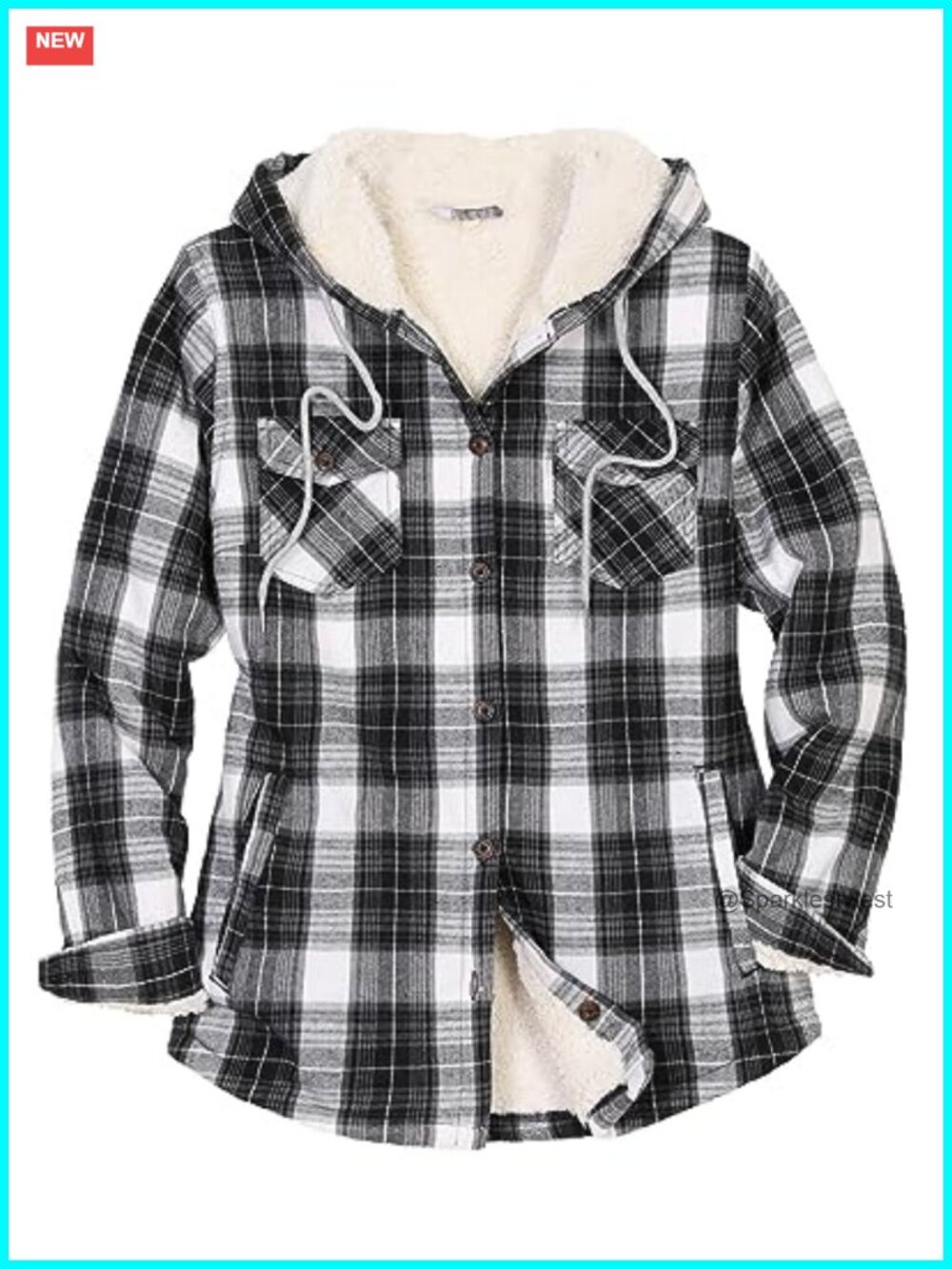 Sherpa Lined Hooded Flannel Jacket Fleece Lined Plaid Winter Coat